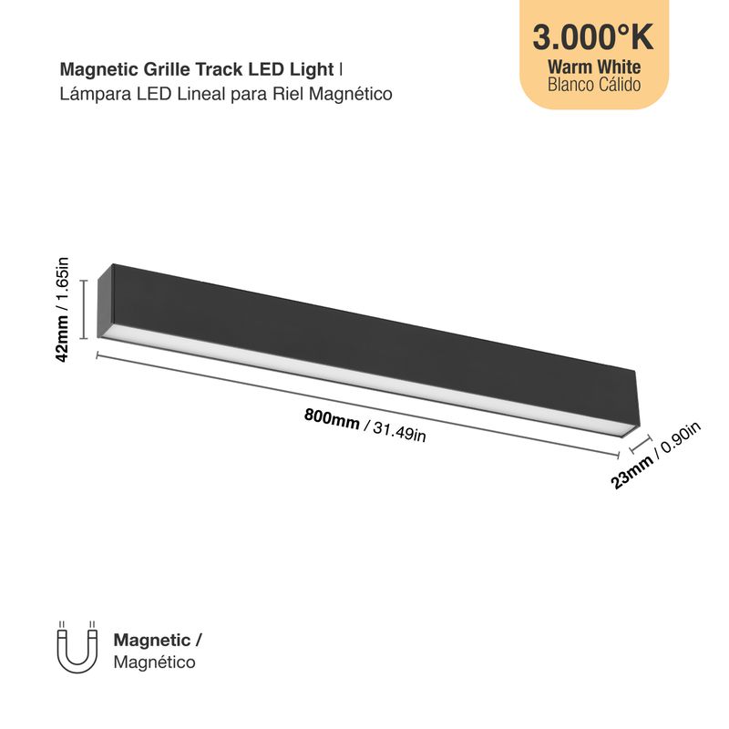 Black Magnetic Grille Track Light, 30W, Warm White 3000K, 1970lm