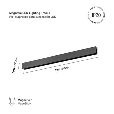 Black Magnetic Lighting Track, Surface Mount, 3.26ft, max 200W