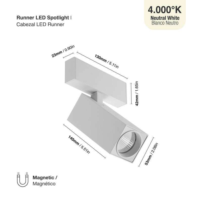 White Magnetic Track Light, Multidirectional Spot, 10W, Neutral White 4000K