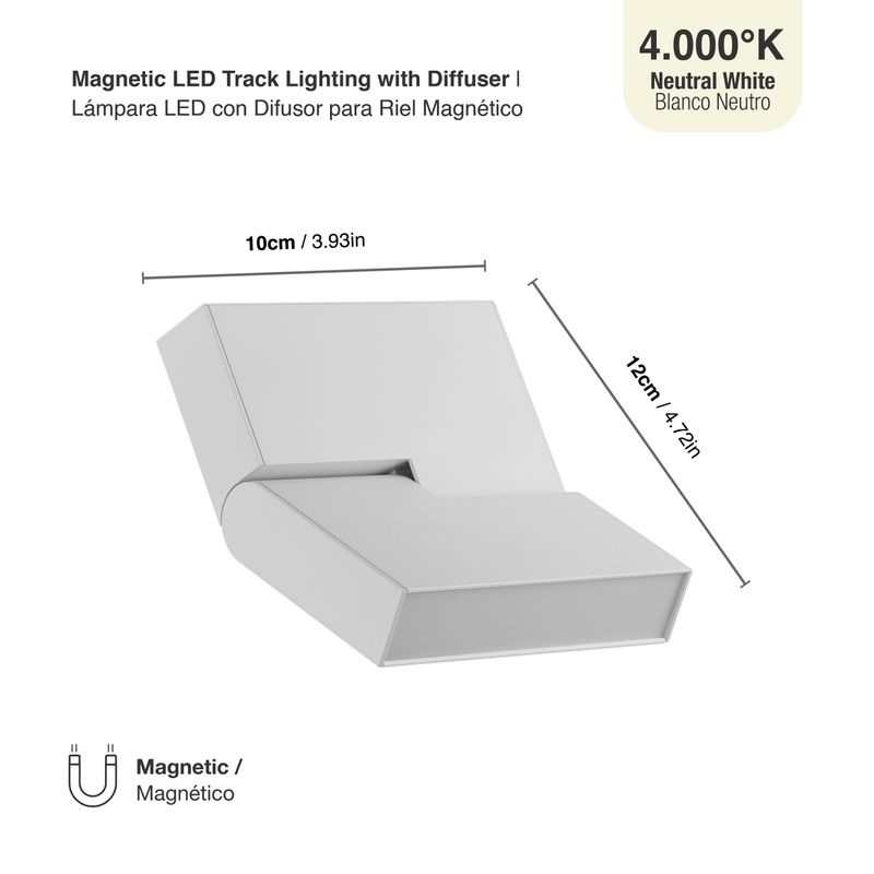 White Magnetic Track Light, Foldable Grille with Cover, 8W, Neutral White
