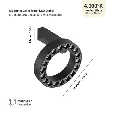 Black Magnetic Round Track Light, 18W, Neutral White 4000K, 34°, 1565lm