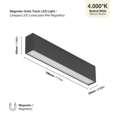 Black Magnetic Grille Track Light, 8W, Neutral White 4000K, 605lm