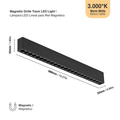 Black Magnetic Grille Track Light, 24W, Warm White 3000K, 34°, 1875lm