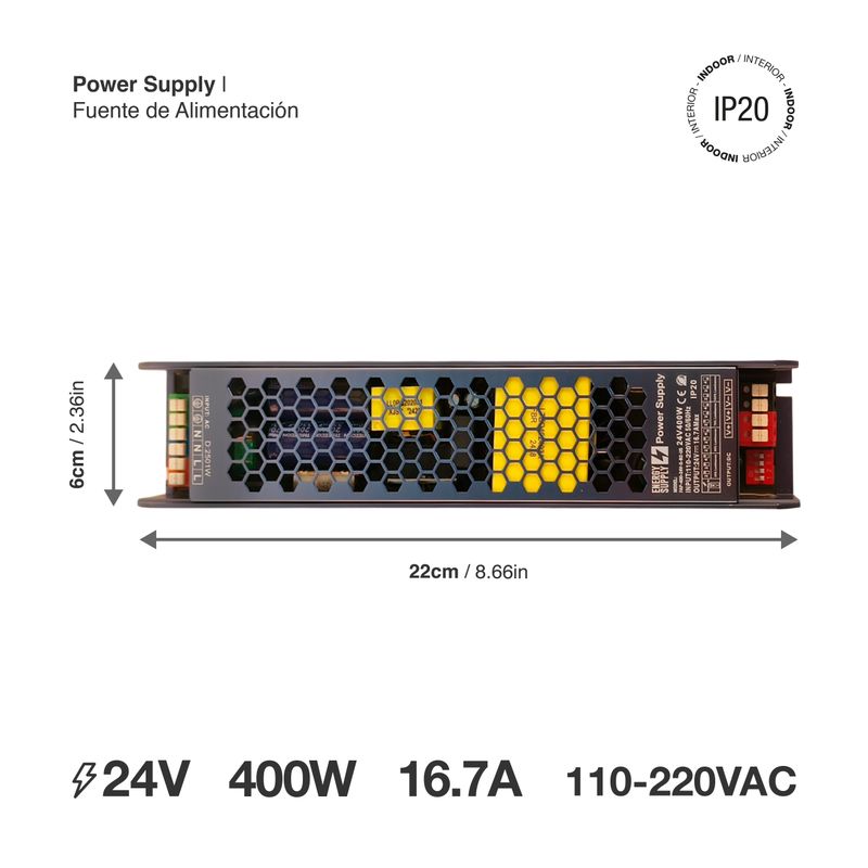 24V 400W 16.7A LED Power Supply, Non-Dimmable, IP20