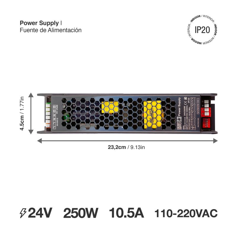 24V 250W 10.5A LED Power Supply, Non-Dimmable, IP20