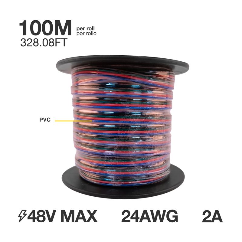 24AWG Cable, RGB LED lights, 4x0.5mm, 48V Máx - x 328 FT/ 100 M