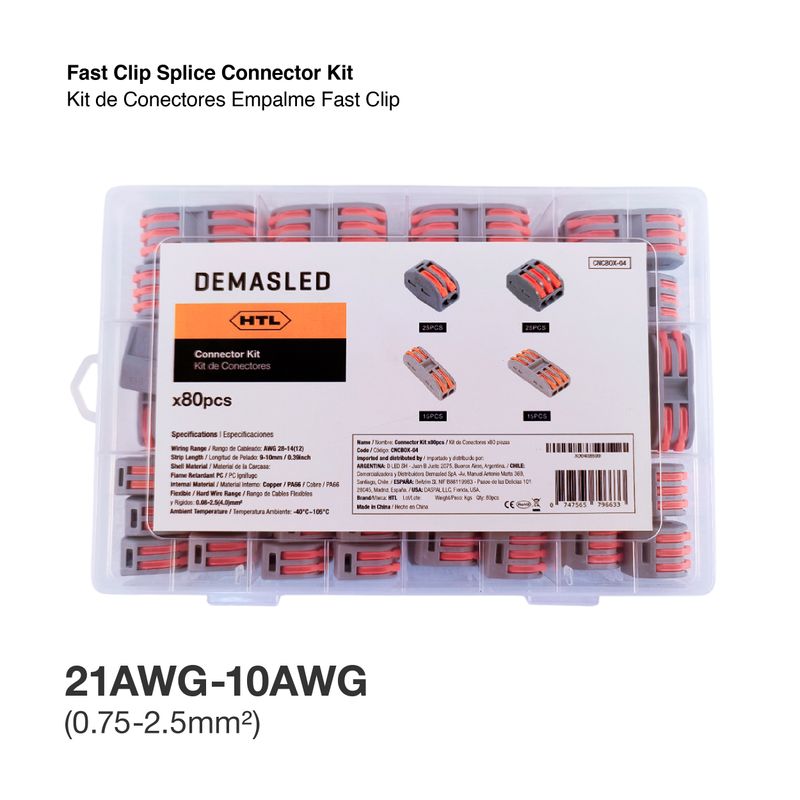 Fast Clip Splice Connector Kit 2 and 3 lever terminals, 2 and 3 lever-nut terminals x80pcs