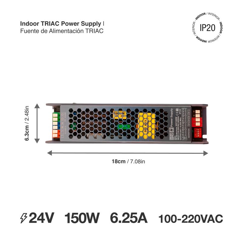 24V 150W 6.25A LED Power Supply, Non-Dimmable, IP20