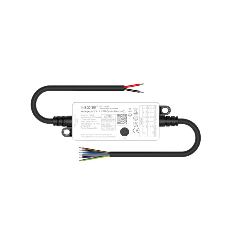 5 in 1 RGB+CCT and Single Color Waterproof LED Controller 12-24V 6A/5CH 30A Total, IP66
