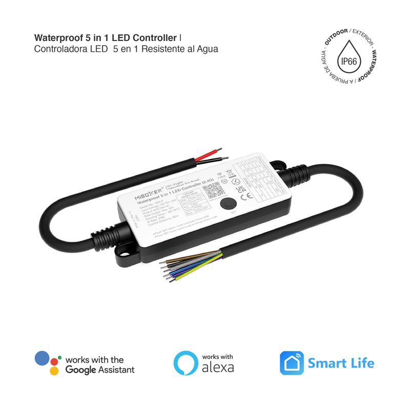 5 in 1 RGB+CCT and Single Color Waterproof LED Controller 12-24V 6A/5CH 30A Total, IP66