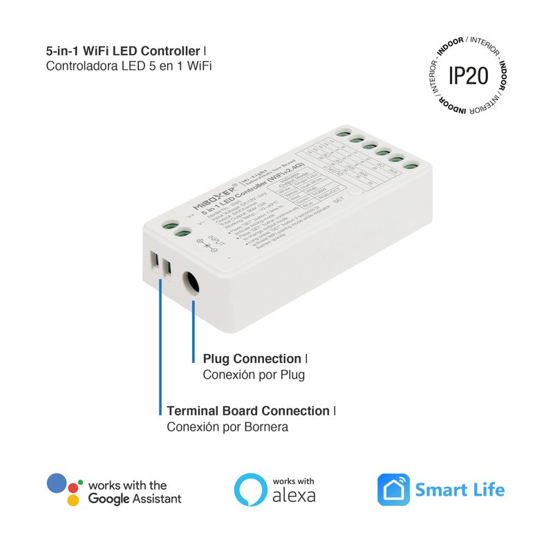 5 in 1 RGB+CCT and Single Color Wifi LED Controller 12-24V 2.4GHz RF 6A Total Constant Voltage