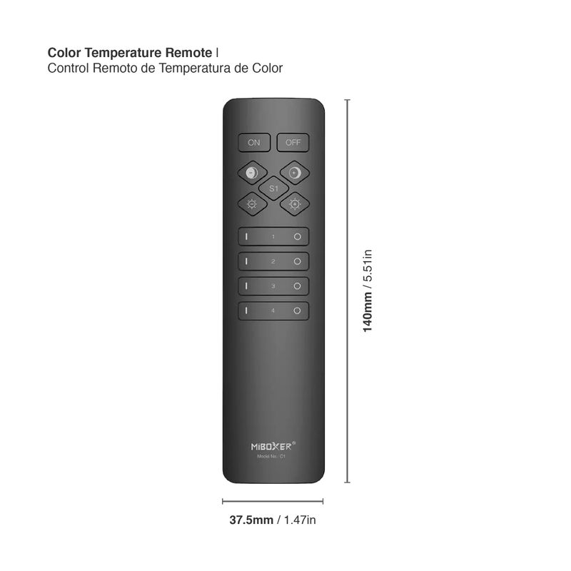 4-Zone CCT LED Remote Control 3V 2.4GHz RF Button Panel, 100ft Range