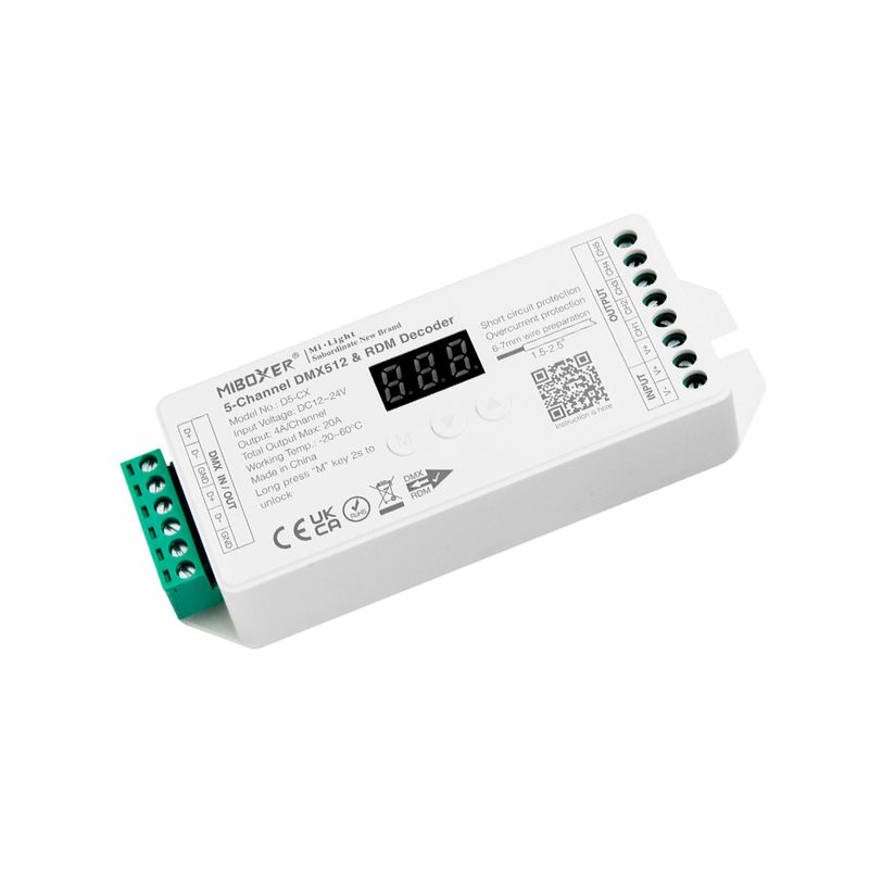 5-Channel Constant Voltage DMX512 &amp; RDM Decoder 20A max. 12-24V