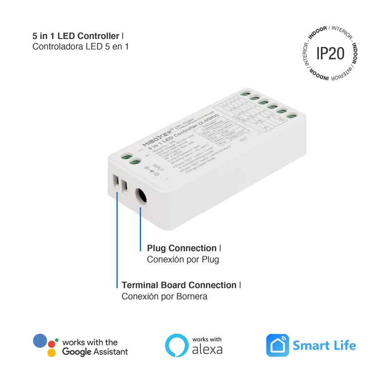 5 in 1 RGB+CCT and Single Color LED Controller 12-24V 2.4GHz RF, 6A×5CH, 30A Total