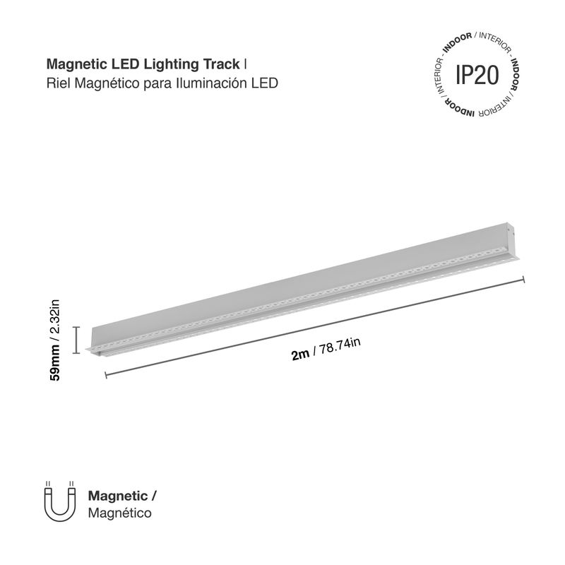 White Magnetic Lighting Track, Trimless Recessed, 6.56ft, max 200W