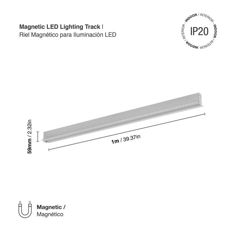 White Magnetic Lighting Track, Trimless Recessed, 3.28ft, max 200W