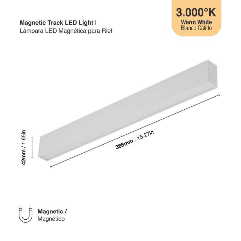 White Magnetic Grille Track Light 15W, Warm White 3000K, 105°, 1015lm