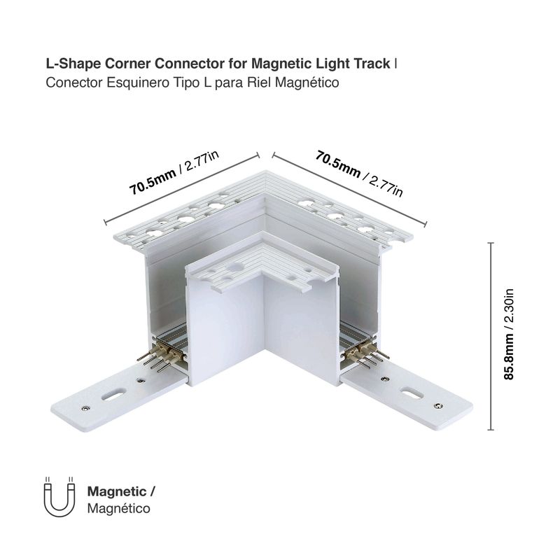 L-Shape Corner Connector for White Magnetic Light Track, Recessed, 90°