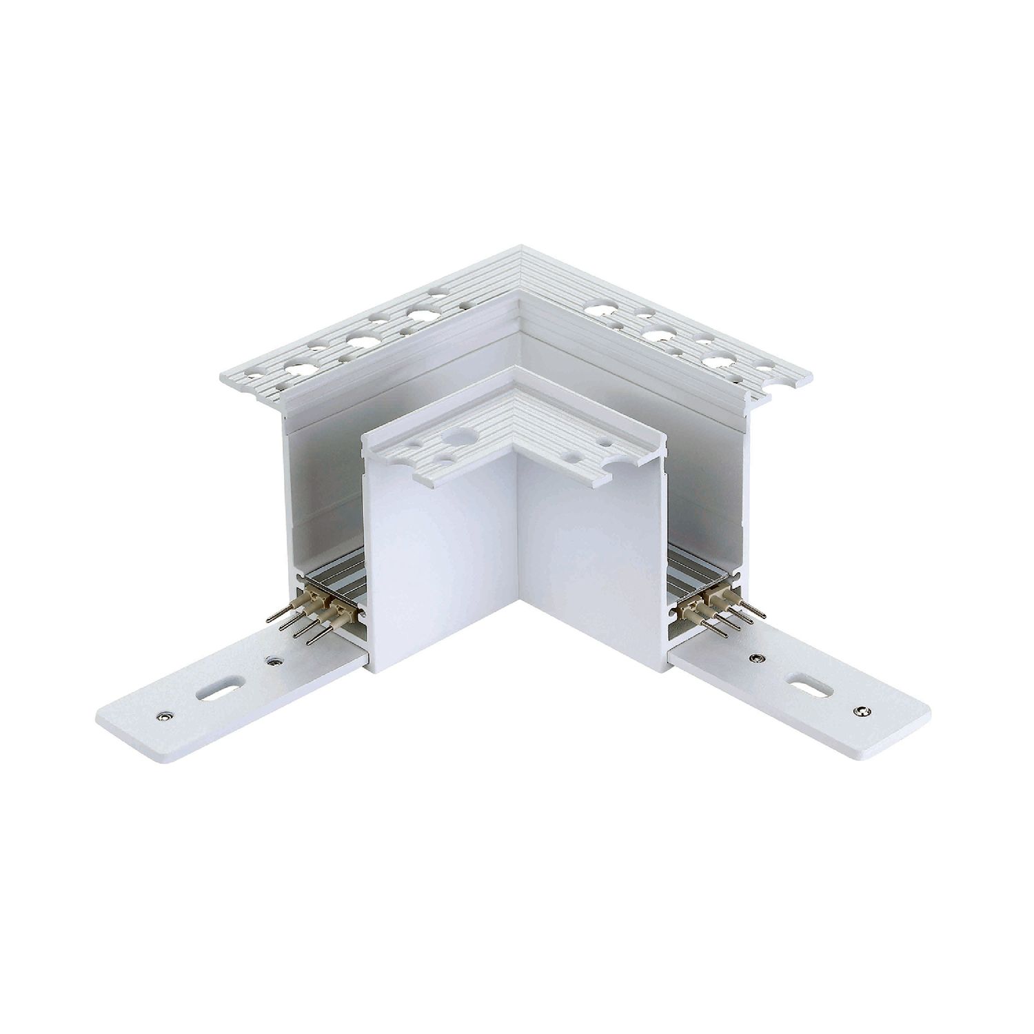 White L-Corner Connector for Recessed Magnetic Track