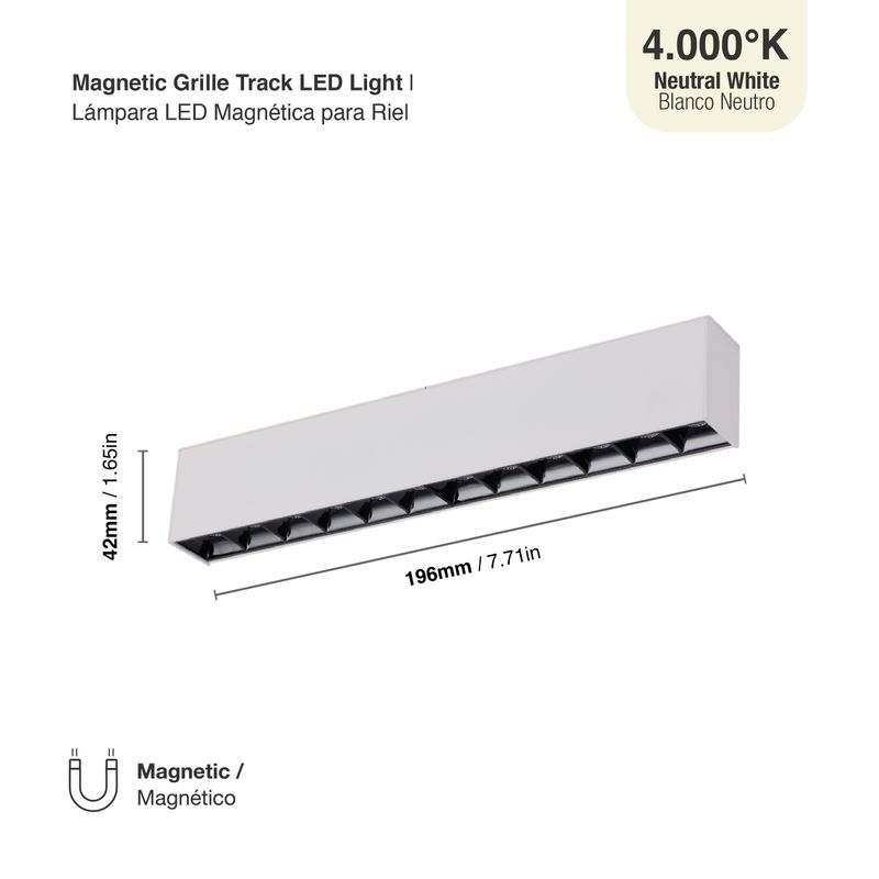 White Magnetic Grille Track Light ,12W, Neutral White 4000K, 34°, 1015lm