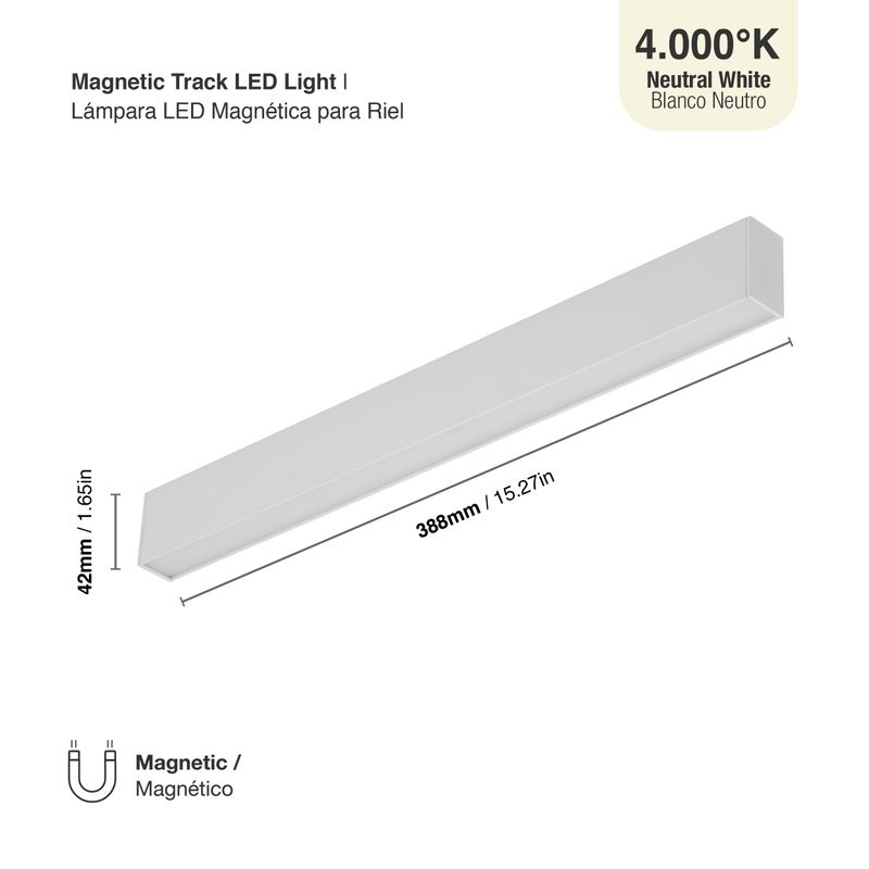 White Magnetic Grille Track Light, 15W, Neutral White 4000K, 105°, 1015lm