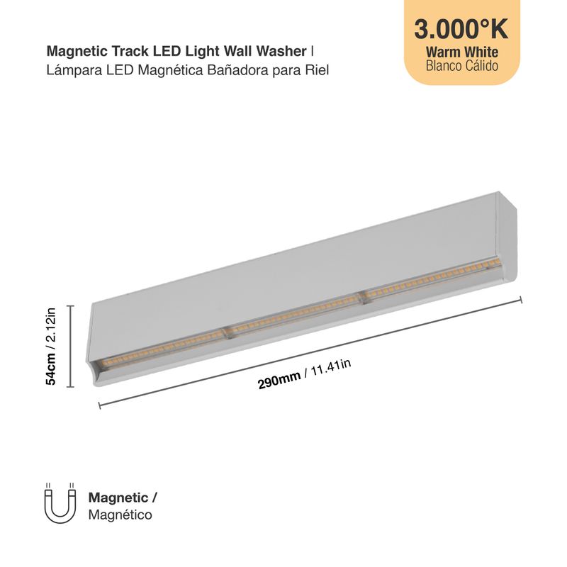 White Magnetic Track Light, Wall Washer, 18W, Warm White 3000K, 1140lm