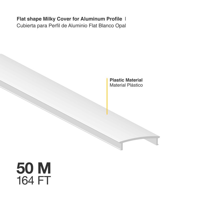 FLAT shape Milky Cover 164ft for Aluminum Profile 3.46x0.72in