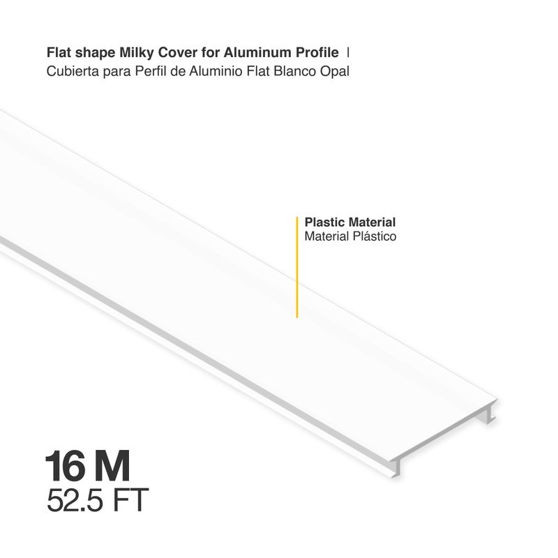 FLAT shape Milky Cover 52.5ft for Aluminum Profile 3.46x0.72in