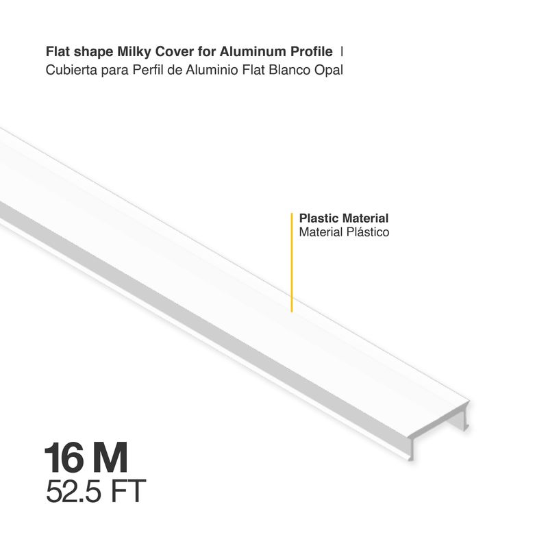 FLAT shape Milky Cover 52.5ft for Aluminum Profile 2.09x0.55in