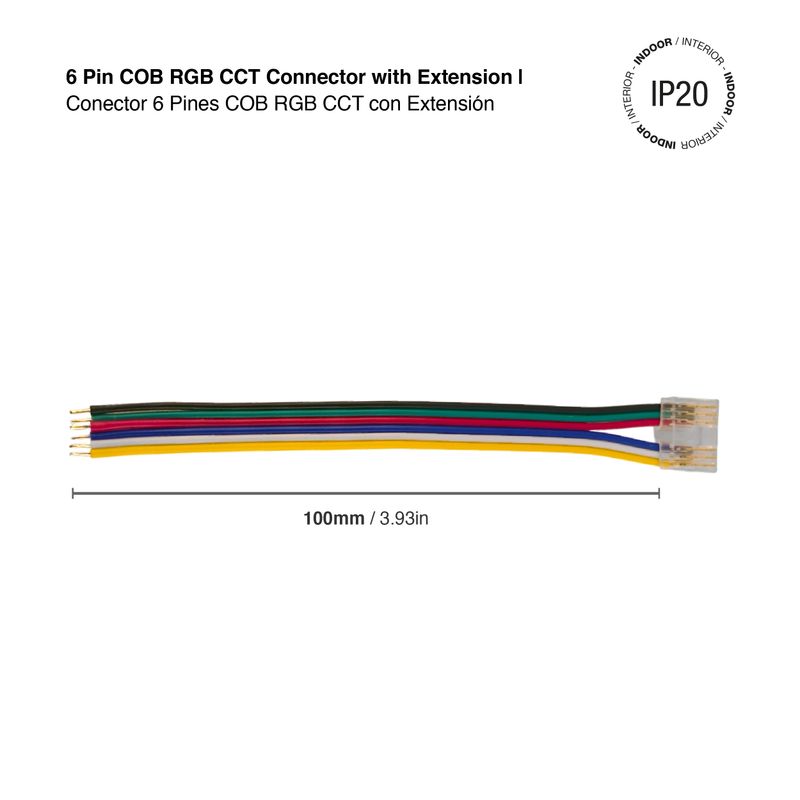 6 Pin 12 mm COB RGB CCT Connector with 15 cm Extension