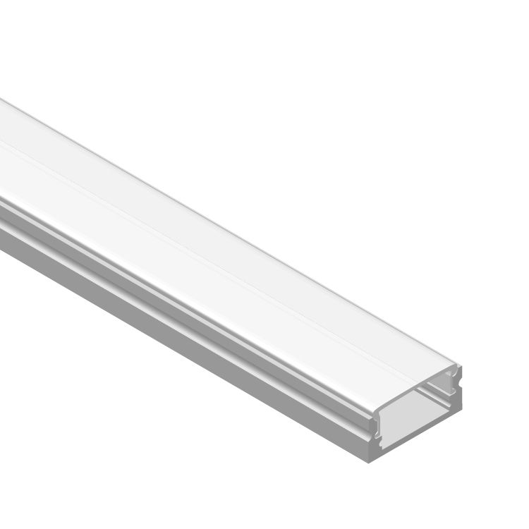 Aluminum Profile, Anodized, Flat, 0.61x0.25in, White Milky Cover, 6.56ft