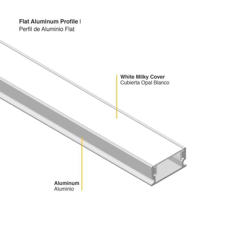 Surface-Mount Flat anodized LED Aluminum Channel, 6.56ft 0.66x0.26in