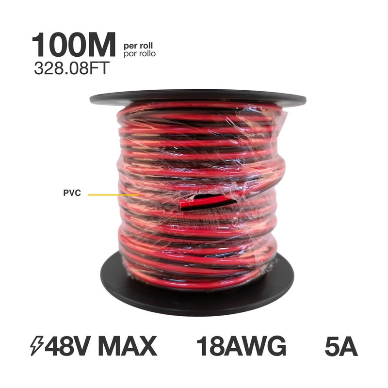 18AWG Cable, Single Color LED lights, 1mm, 48V Máx, 3.28 FT x 328 FT/ 100 M