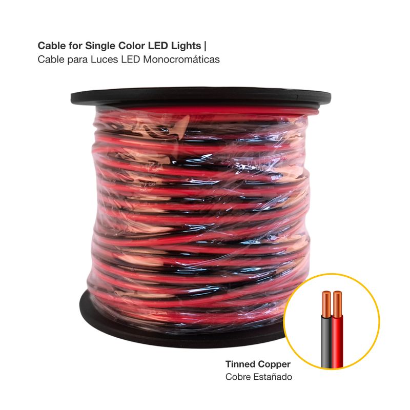 24 AWG Cable for Single Color LED Lights, 0.5mm, 48V Máx. x 82 FT/ 25 M