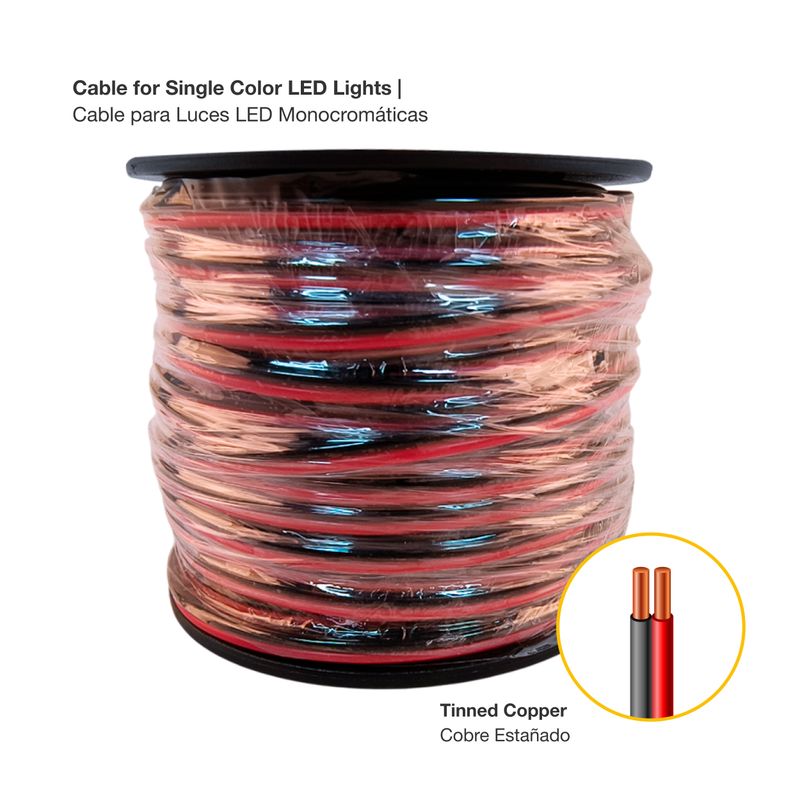 22AWG Cable, Single Color LED Lights, 0.6mm, 48V Máx. x 82 FT/ 25 M