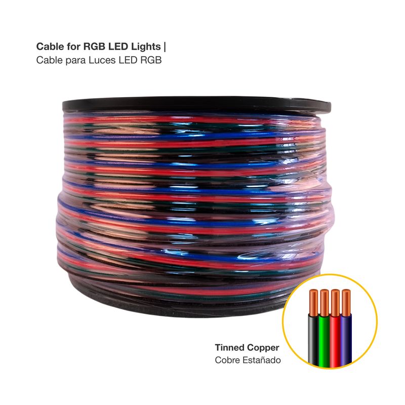 18AWG Cable, RGB LED lights, 1mm, 48V Máx. x 164 FT/ 50 M