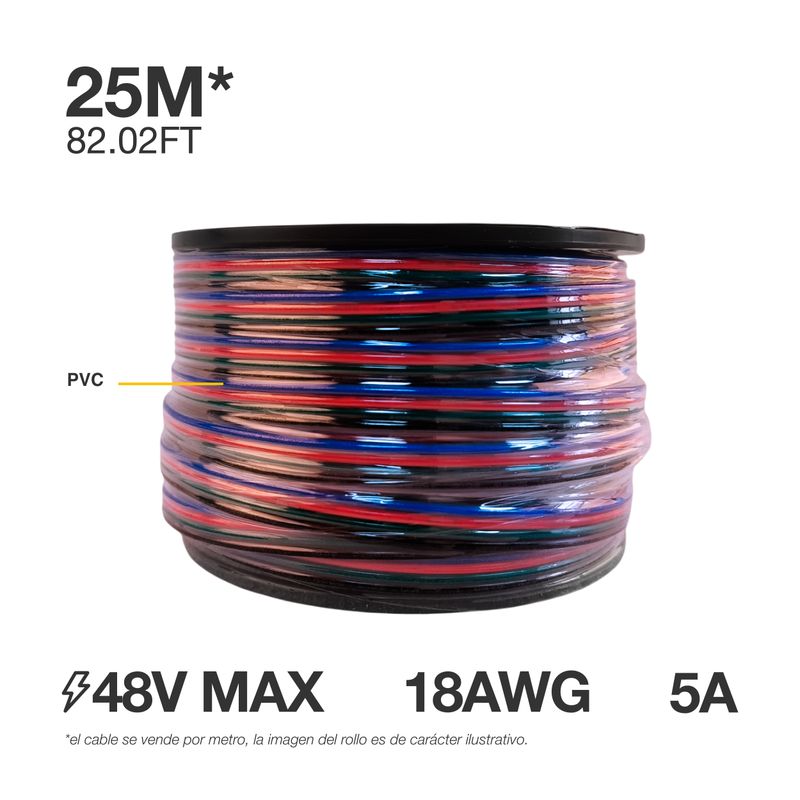 18AWG Cable, RGB LED lights, 1mm, 48V Máx. x 82 FT/ 25 M