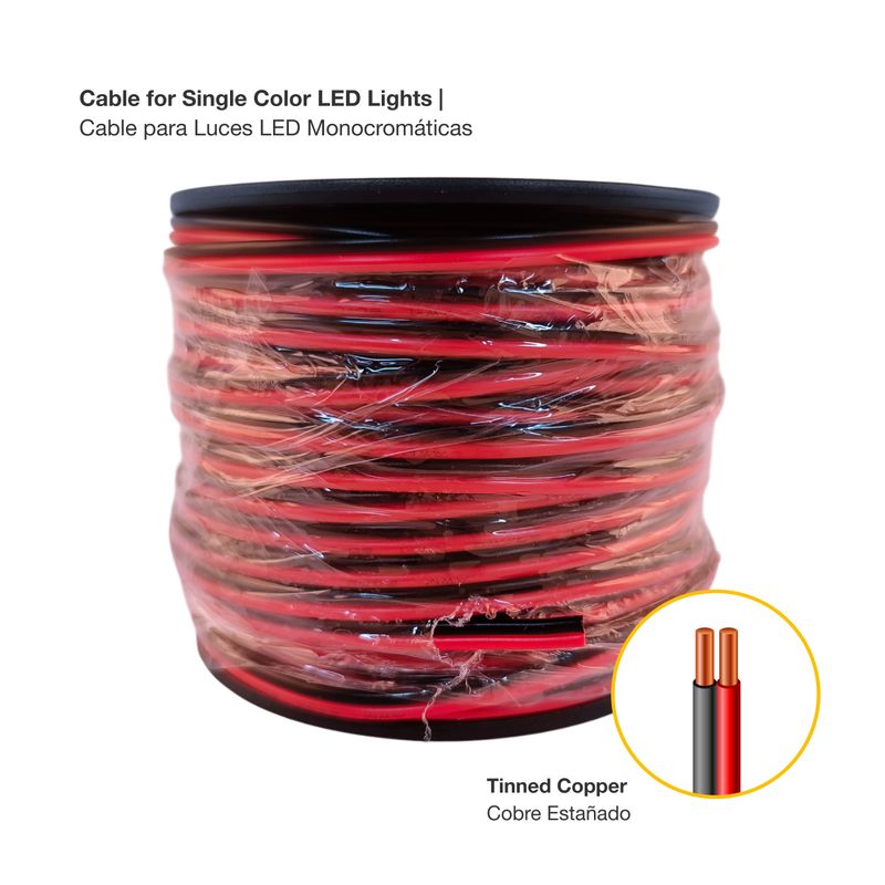 20AWG Cable, Single Color LED Lights, 2x0.8mm, 48V Máx. x 82 FT/ 25 M