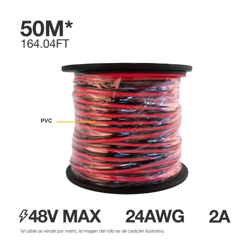 24 AWG Cable for Single Color LED Lights, 0.5mm, 48V Máx. x 164 FT/ 50 M