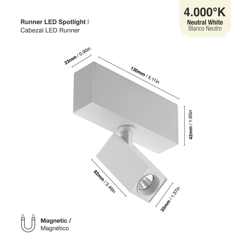 White Magnetic Square Track Light, Multidirectional, 8W, Neutral White 4000K