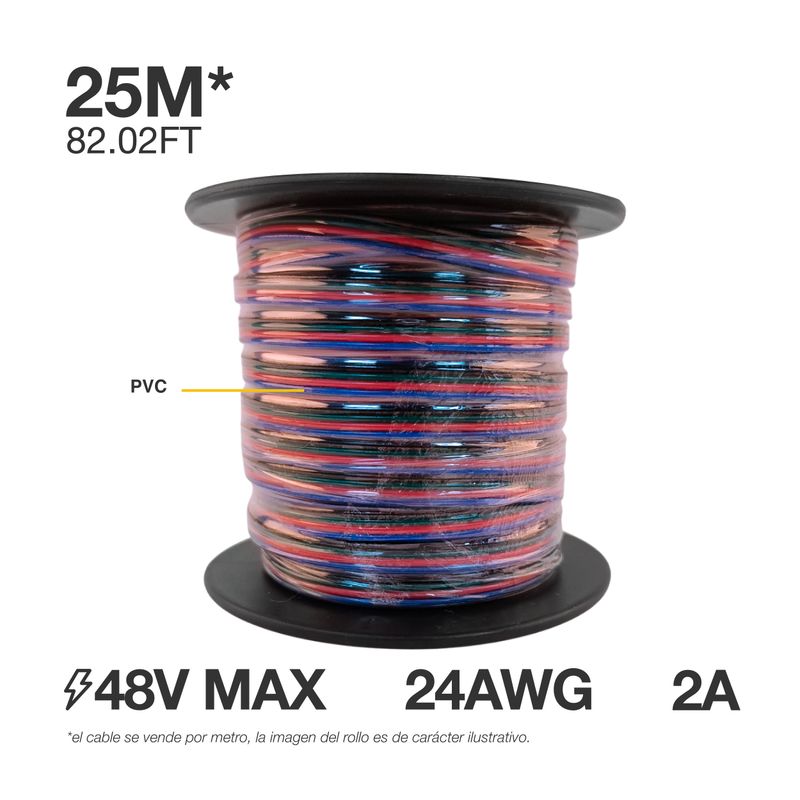 24AWG Cable, RGB LED lights, 4x0.5mm, 48V Máx. x 82 FT/ 25 M