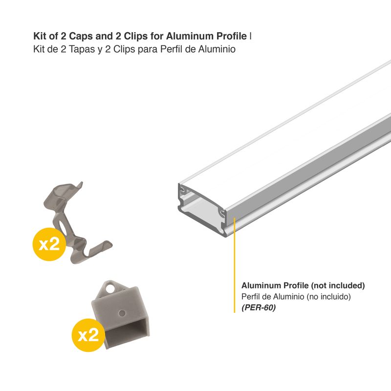 Kit of 2 Caps and 2 Clips GRAY for Aluminum Profile, PER-60