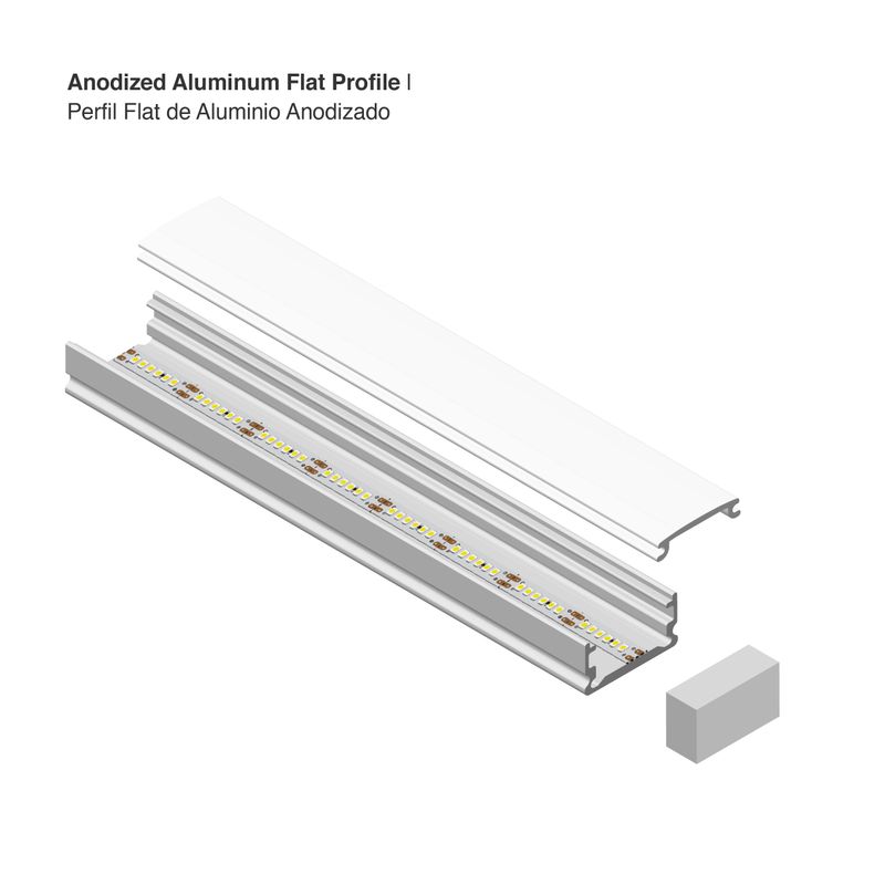 Surface-Mount Flat anodized LED Aluminum Channel, 6.56ft 0.51x0.28in
