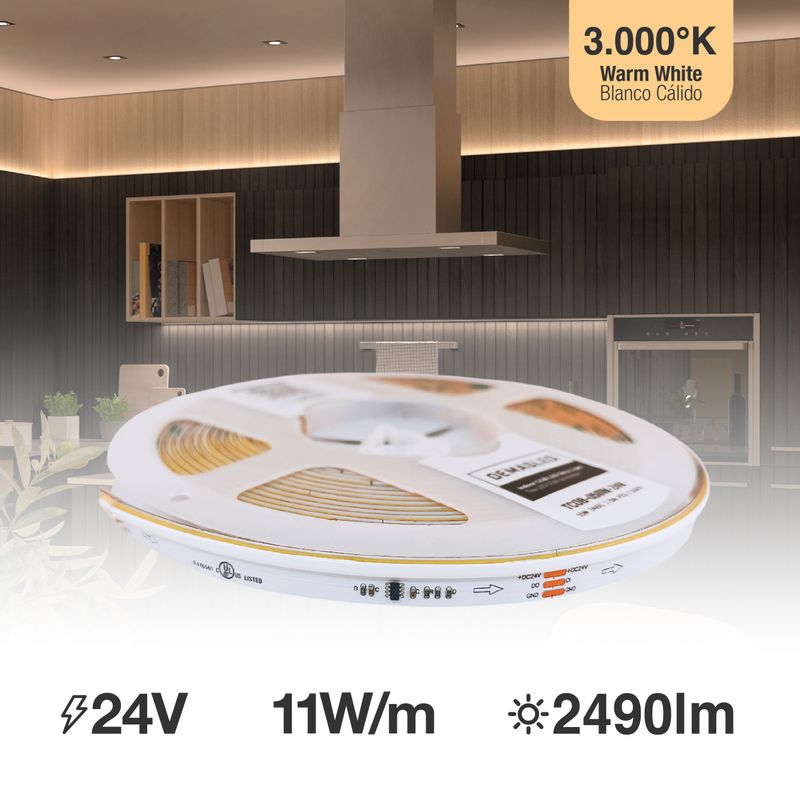 10mm COB LED Strip Programable &amp; Addressable IC Pixel 24V 11W/m Warm White 3000K 420LEDs/m PCB x16.4