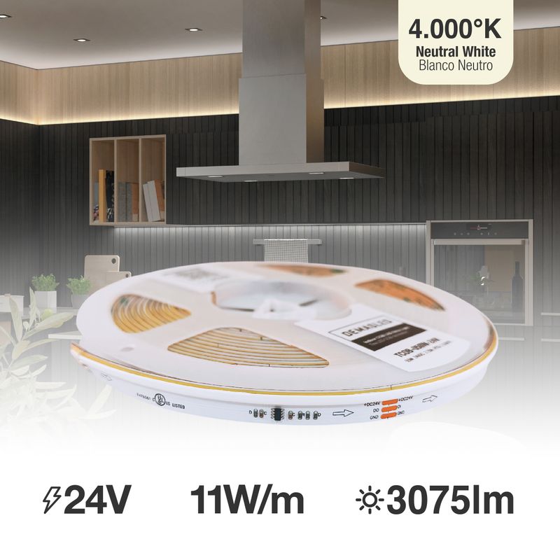 10mm COB LED Strip Programable &amp; Addressable IC Pixel 24V 11W/m Neutral White 4000K 420LEDs/m PCB x1