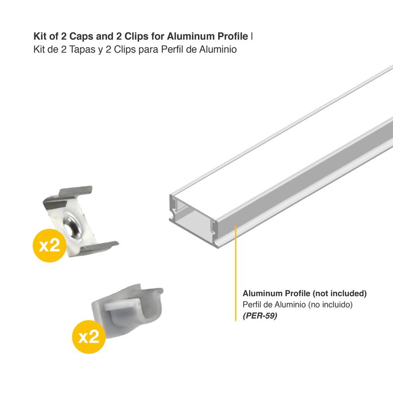 Kit of 2 Caps and 2 Clips GRAY for Aluminum Profile, PER-59