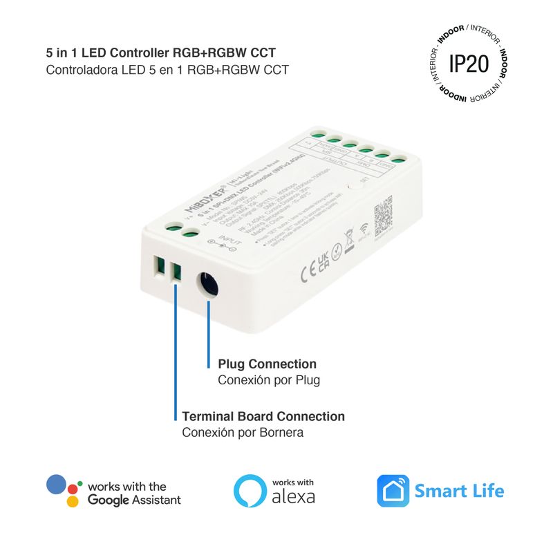 Pixel SPI 5-in-1 Addressable DMX LED Controller 5-24V WiFi 2.4GHz RF 10A Total