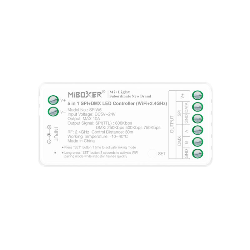 Pixel SPI 5-in-1 Addressable DMX LED Controller 5-24V WiFi 2.4GHz RF 10A Total