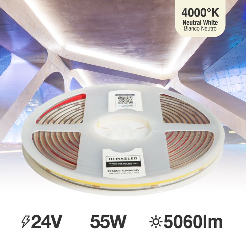 11mm COB LED Strip 24V 11W/m Neutral White 1012lm/m 480 chip/m IP68, 16.4ft
