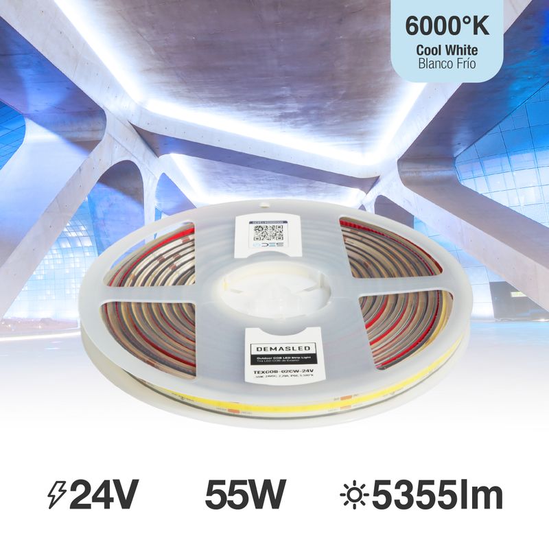 11mm COB LED Strip 24V 11W/m Cold White 1071lm/m 480 chip/m IP68, 16.4ft